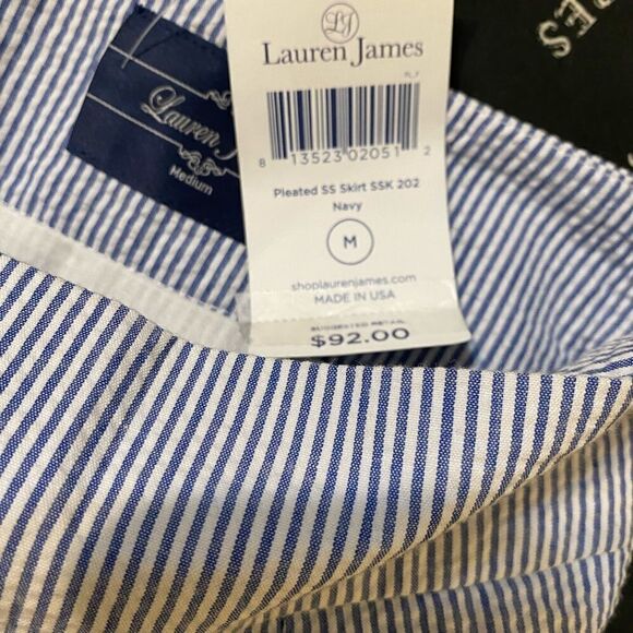 NWT Lauren James Pleated Blue and White Stripped Mini Skirt - Size M - Picture 5 of 8